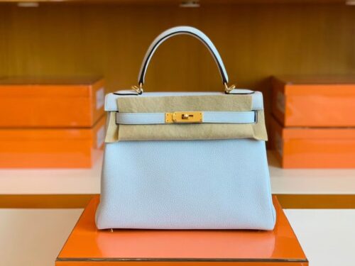 Hermes Kelly Togo T0 Light Blue Gold Hardware 28cm Full Handmade