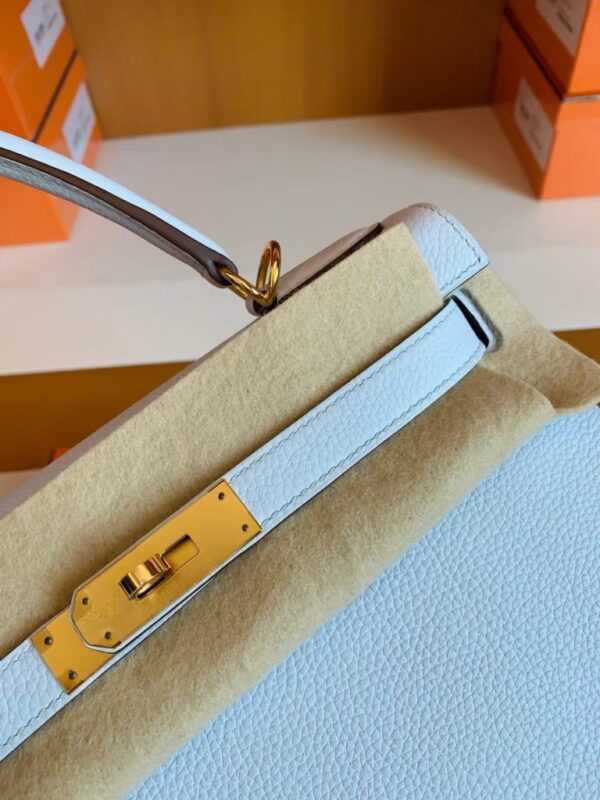 mmexport1679282984407-768x1024-1 Hermes Kelly Togo T0 Light Blue Gold Hardware 28cm Full Handmade