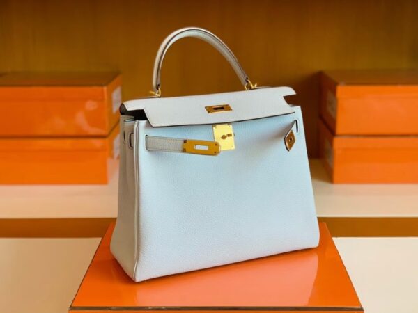 mmexport1679282987499-1024x768-1 Hermes Kelly Togo T0 Light Blue Gold Hardware 28cm Full Handmade