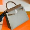 Hermes Kelly Epsom Etoupe Grey Silver Hardware 25cm Full Handmade