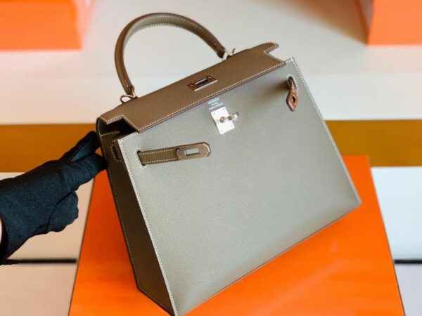 Hermes Kelly Epsom Etoupe Grey Silver Hardware 25cm Full Handmade