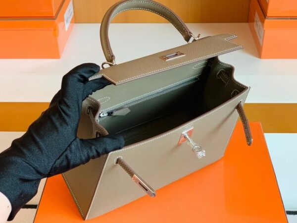 Hermes Kelly Epsom Etoupe Grey Silver Hardware 25cm Full Handmade