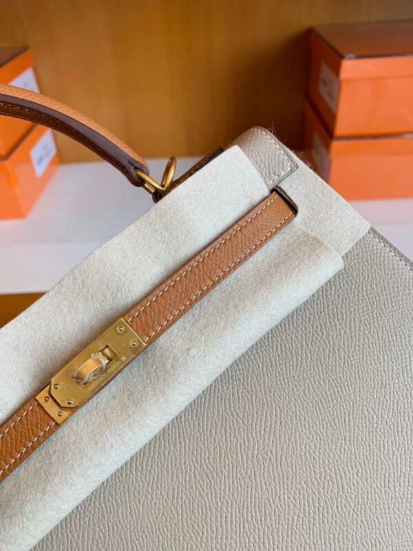 Hermes Kelly Epsom S2 Trench Grey & 37 Golden Brown Gold Hardware 25cm Full Handmade