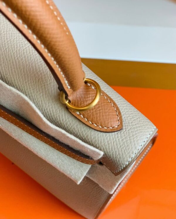 Hermes Kelly Epsom S2 Trench Grey & 37 Golden Brown Gold Hardware 25cm Full Handmade