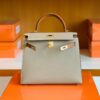 Hermes Kelly Epsom S2 Trench Grey & 37 Golden Brown Gold Hardware 25cm Full Handmade