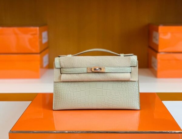 mmexport1679283380461-1024x785-1 Hermes Mini Kelly pochette Matte Alligator Y1 vanilla Silver Hardware 22cm Full Handmade