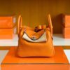 Hermes Mini Lindy TC Leather Orange Silver Hardware 20cm Full Handmade