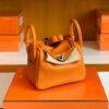 Hermes Mini Lindy TC Leather Orange Silver Hardware 20cm Full Handmade