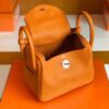 Hermes Mini Lindy TC Leather Orange Silver Hardware 20cm Full Handmade