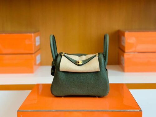 Hermes Mini Lindy TC Leather Jungle green Gold Hardware 19cm Full Handmade