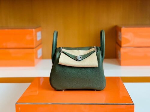 Hermes Mini Lindy TC Leather Jungle green Silver Hardware 19cm Full Handmade