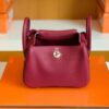 Hermes Mini Lindy TC Leather K1 Garnet red Silver Hardware 19cm Full Handmade