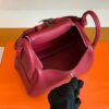 Hermes Mini Lindy TC Leather K1 Garnet red Silver Hardware 19cm Full Handmade