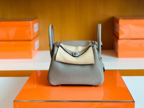 Hermes Mini Lindy TC Leather M8 gris ashpite Silver Hardware 19cm Full Handmade
