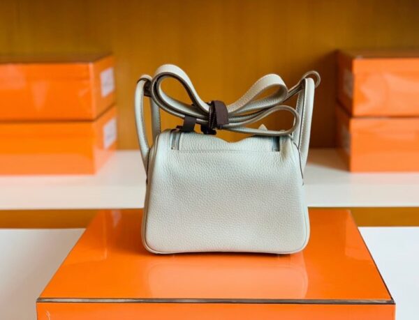 Hermes Mini Lindy TC Leather Pearl grey Silver Hardware 19cm Full Handmade