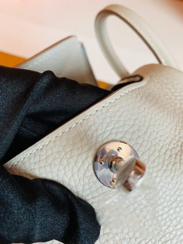 Hermes Mini Lindy TC Leather Pearl grey Silver Hardware 19cm Full Handmade