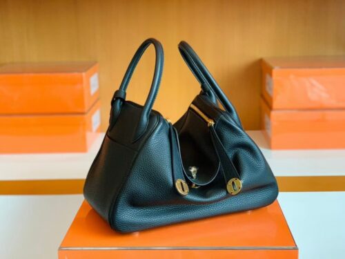 Hermes Lindy TC Leather Black Gold Hardware 30cm Full Handmade