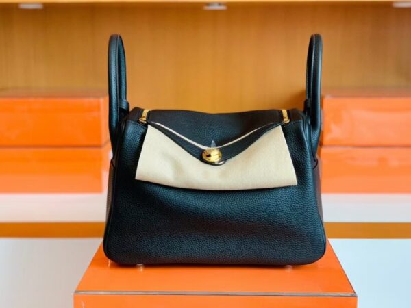 Hermes Lindy TC Leather Black Gold Hardware 30cm Full Handmade