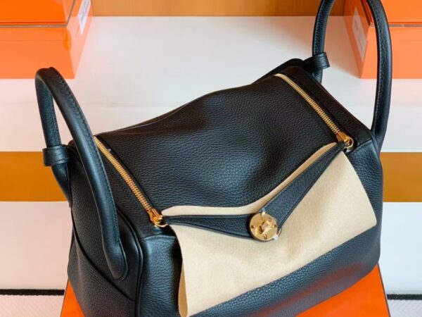 Hermes Lindy TC Leather Black Gold Hardware 30cm Full Handmade