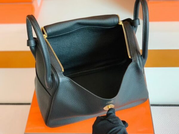 Hermes Lindy TC Leather Black Gold Hardware 30cm Full Handmade