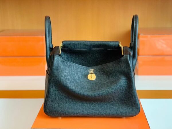 Hermes Lindy TC Leather Black Gold Hardware 30cm Full Handmade