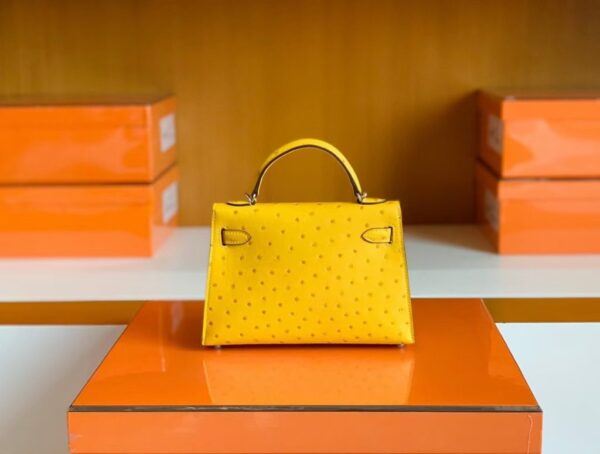 mmexport1679966263016-1024x774-1 Hermes Mini Kelly Ostrich Leather Lemon yellow Silver Hardware 19cm Full Handmade