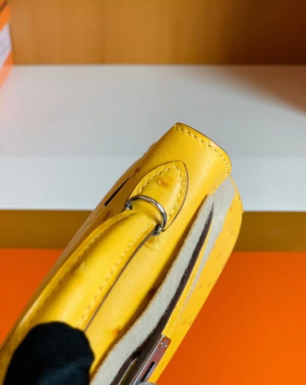 mmexport1679966267510-816x1024-1 Hermes Mini Kelly Ostrich Leather Lemon yellow Silver Hardware 19cm Full Handmade