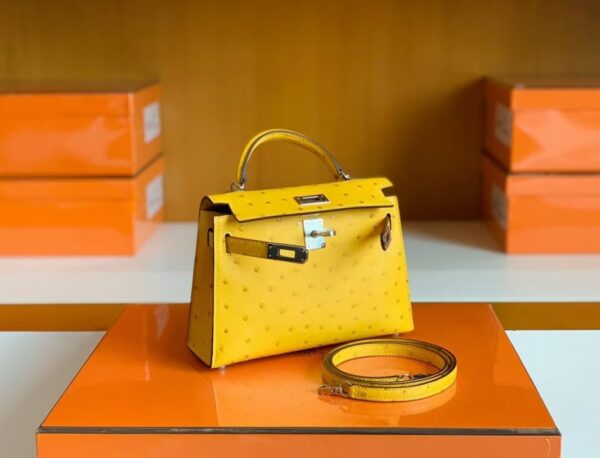 mmexport1679966270492-1024x781-1 Hermes Mini Kelly Ostrich Leather Lemon yellow Silver Hardware 19cm Full Handmade