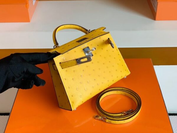 mmexport1679966271941-1024x768-1 Hermes Mini Kelly Ostrich Leather Lemon yellow Silver Hardware 19cm Full Handmade