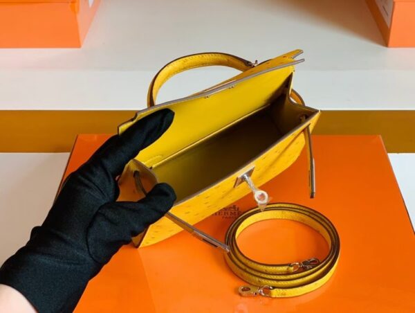 mmexport1679966273498-1024x772-1 Hermes Mini Kelly Ostrich Leather Lemon yellow Silver Hardware 19cm Full Handmade