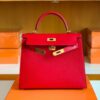Hermes Kelly Epsom Leather Q5 Bright Red Gold Hardware 28cm Full Handmade