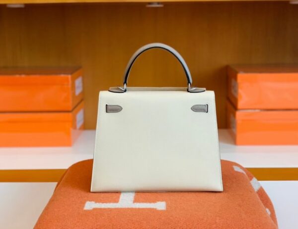 Hermes Kelly Epsom M8 gris ashpite & 10 Craie White Silver Hardware 25cm Full Handmade