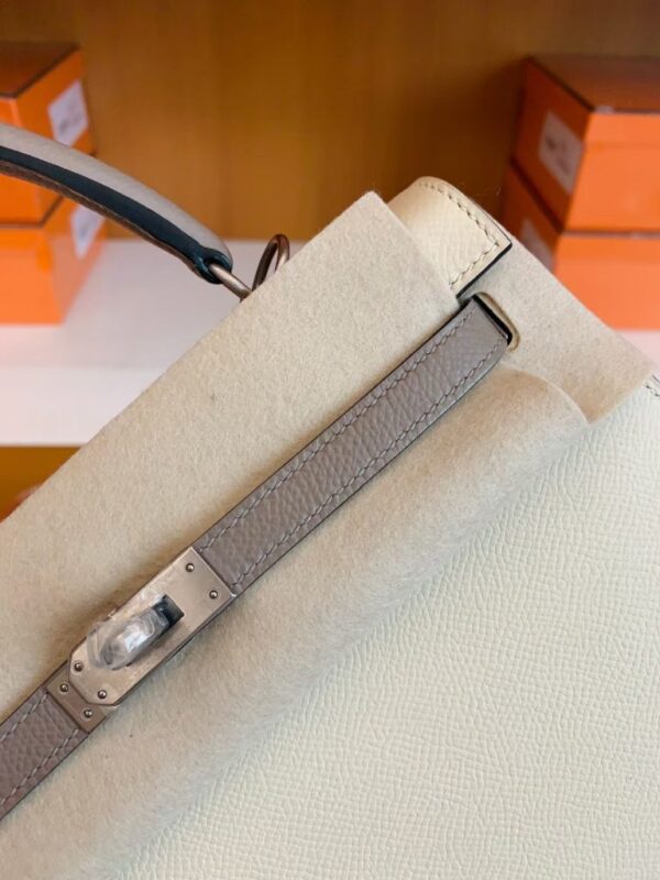 Hermes Kelly Epsom M8 gris ashpite & 10 Craie White Silver Hardware 25cm Full Handmade
