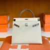 Hermes Kelly Epsom M8 gris ashpite & 10 Craie White Silver Hardware 25cm Full Handmade