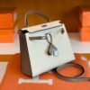 Hermes Kelly Epsom M8 gris ashpite & 10 Craie White Silver Hardware 25cm Full Handmade