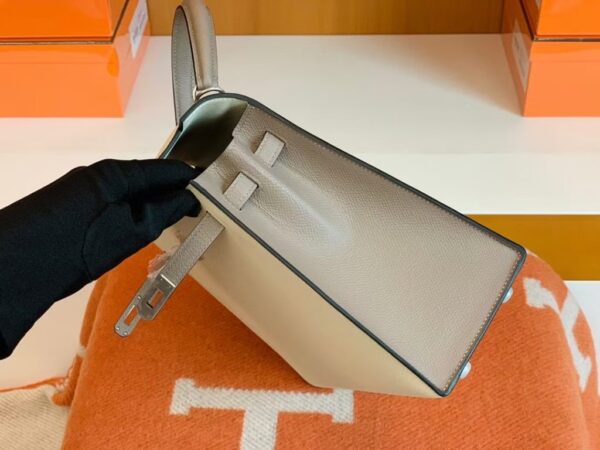 Hermes Kelly Epsom M8 gris ashpite & 10 Craie White Silver Hardware 25cm Full Handmade