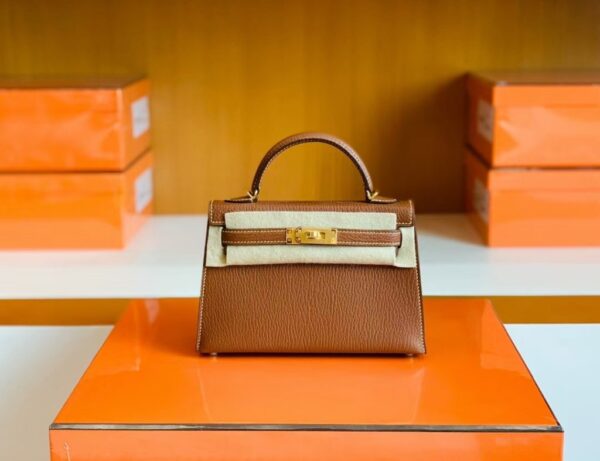 mmexport1679967035766-1024x787-1 Hermes Mini Kelly Chevre Leather Saddle Brown Gold Hardware 19cm Full Handmade
