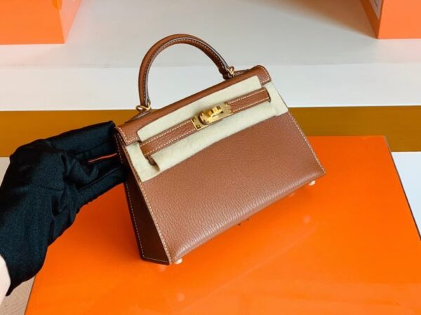 mmexport1679967038694-1024x768-1 Hermes Mini Kelly Chevre Leather Saddle Brown Gold Hardware 19cm Full Handmade