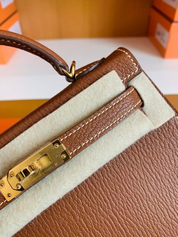 mmexport1679967040070-768x1024-1 Hermes Mini Kelly Chevre Leather Saddle Brown Gold Hardware 19cm Full Handmade