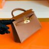 Hermes Mini Kelly Chevre Leather Saddle Brown Gold Hardware 19cm Full Handmade