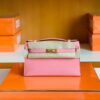 Hermes Mini Kelly Pochette Epsom 1Q Creamy Pink Gold Hardware 22cm Full Handmade