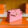 Hermes Mini Kelly Pochette Epsom 1Q Creamy Pink Gold Hardware 22cm Full Handmade