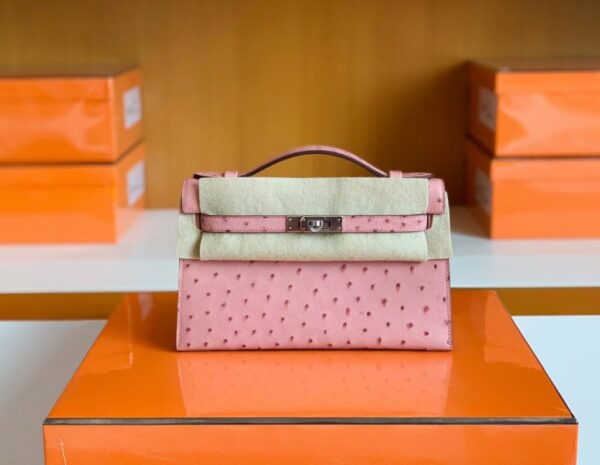 mmexport1679967188108-1024x793-1 Hermes Mini Kelly Pochette Ostrich Leather CK94 sakura pink Silver Hardware 22cm Full Handmade