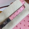 Hermes Mini Kelly Pochette Ostrich Leather CK94 sakura pink Silver Hardware 22cm Full Handmade