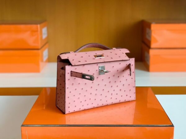 mmexport1679967196827-1024x768-1 Hermes Mini Kelly Pochette Ostrich Leather CK94 sakura pink Silver Hardware 22cm Full Handmade
