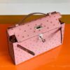 Hermes Mini Kelly Pochette Ostrich Leather CK94 sakura pink Silver Hardware 22cm Full Handmade