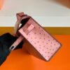 Hermes Mini Kelly Pochette Ostrich Leather CK94 sakura pink Silver Hardware 22cm Full Handmade