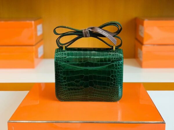Hermes Constance Shiny Alligator crocodile 6Q jade green Gold Hardware 18cm Full Handmade