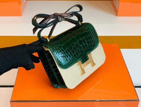 Hermes Constance Shiny Alligator crocodile 6Q jade green Gold Hardware 18cm Full Handmade