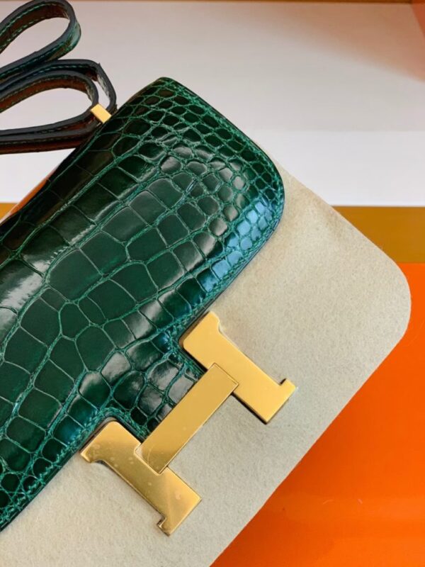 Hermes Constance Shiny Alligator crocodile 6Q jade green Gold Hardware 18cm Full Handmade